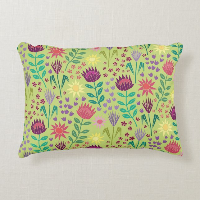 Protea Blommigt Block Print Millefleur cheery grön Prydnadskudde (Framsidan)