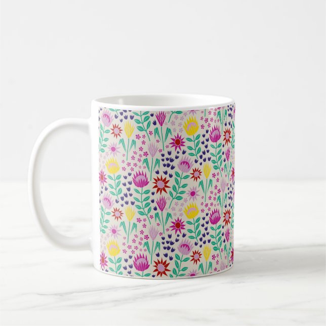 Protea Blommigt Block Print Millefleur ljus Kaffemugg (Vänster)