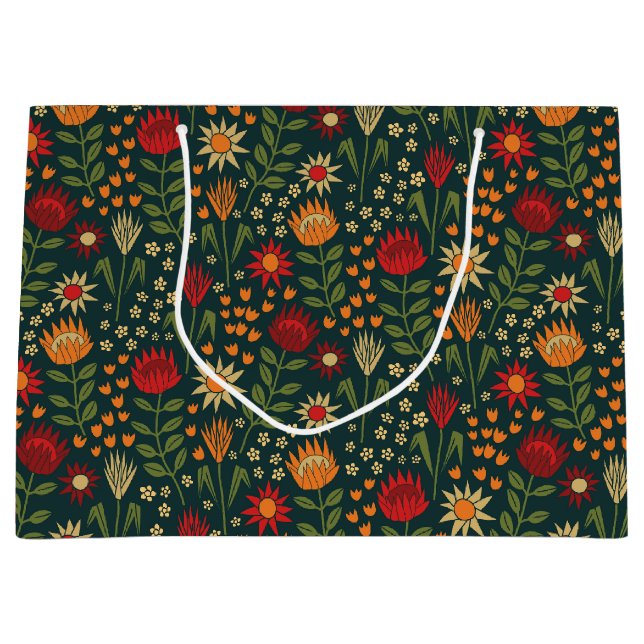 Protea Blommigt Block Print Millefleur-mörkar (Framsidan)