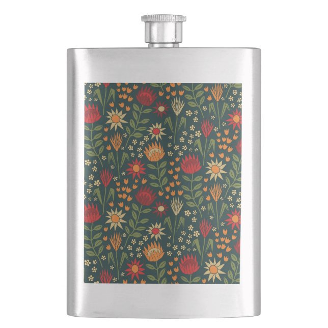 Protea Blommigt Block Print Millefleur-mörkar Fickplunta (Framsidan)