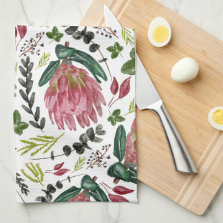 Protea Blommigt Watercolor Botanical Kökshandduk