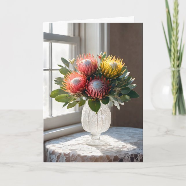 Protea Bouquet på Snöre vid födelsedagen Kort (Framsida)
