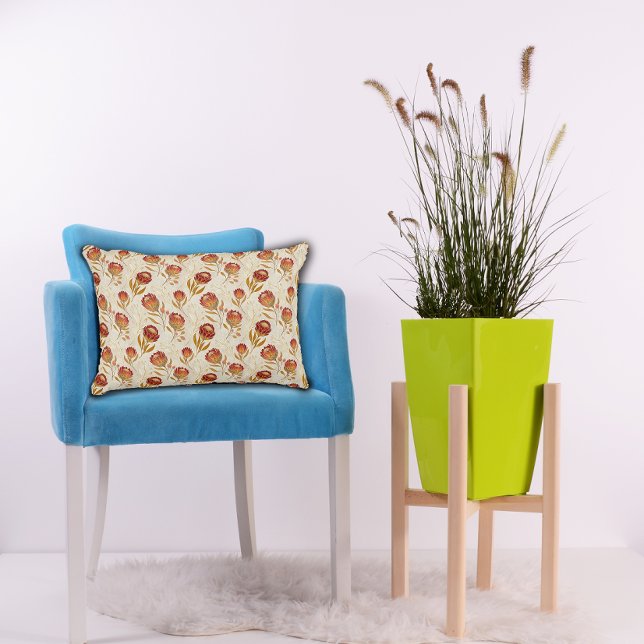 Protea Flower Desert Blommigt rosa Mönster Prydnadskudde (Skapare uppladdad)