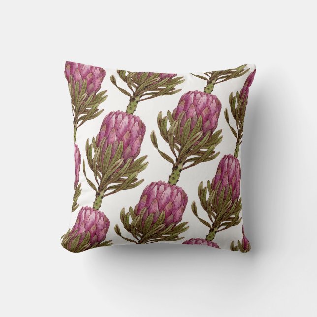 Protea Flower Plant Mönster Dekorativ kudde (Framsida)