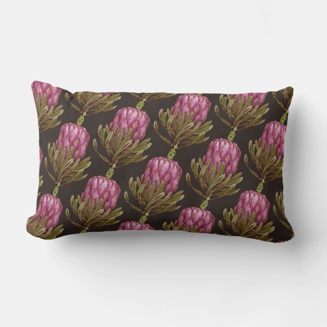 Protea Flower Plant Mönster Lumbar Pillow Lumbarkudde (Framsida)