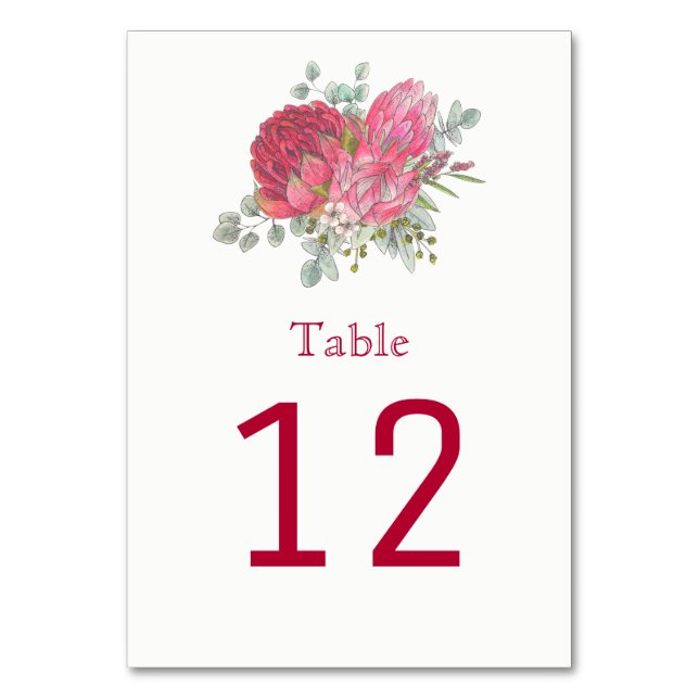 Protea Flowers Bordsnummer Cards (Framsidan)