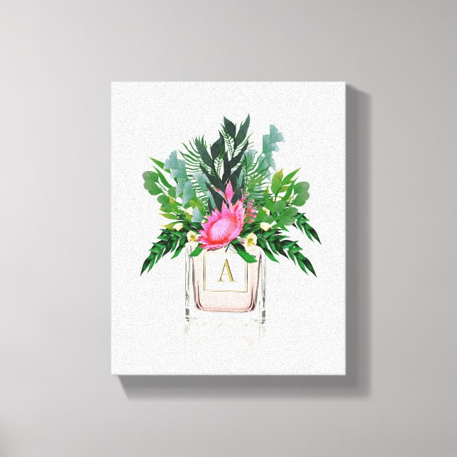 Protea Flowers Elegant Monogram Parfym Flaska Canvastryck (Framsida)