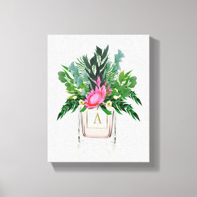 Protea Flowers Elegant Monogram Parfym Flaska Canvastryck (Framsida)