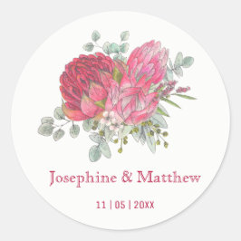 Protea Flowers Watercolor Wedding Stickers Runt Klistermärke