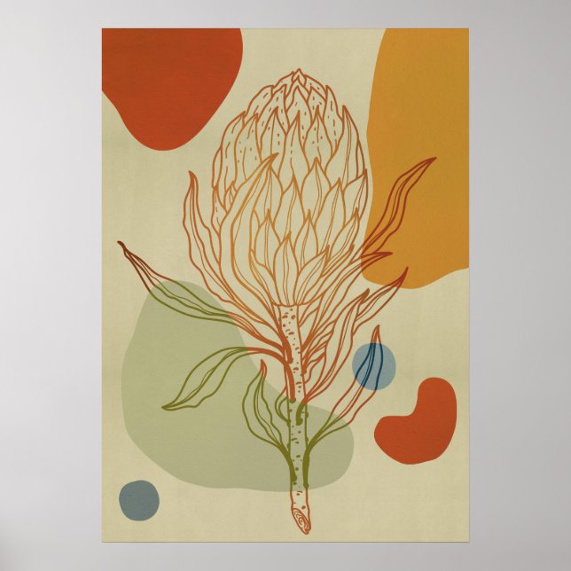 Protea Line Abstrakt Shapes Trendig Botanical Poster (Framsidan)