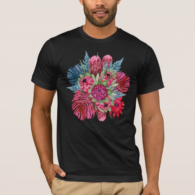 Protea & Rainforest Blooms - djärv tropisk T Shirt (Framsida)