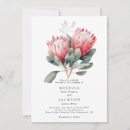 Protea Rosa Watercolor Blommor Bröllop Inbjudningar