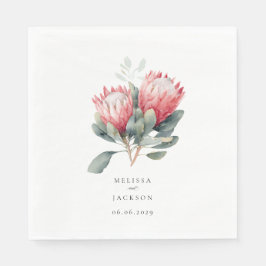 Protea Rosa Watercolor Blommor Bröllop Pappersservett