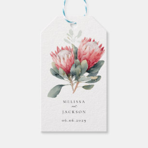 Protea Rosa Watercolor Blommor Bröllop Presentetikett