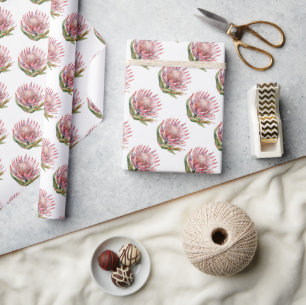Protea sockerbuske blomma akvarell afrikansk växt presentpapper