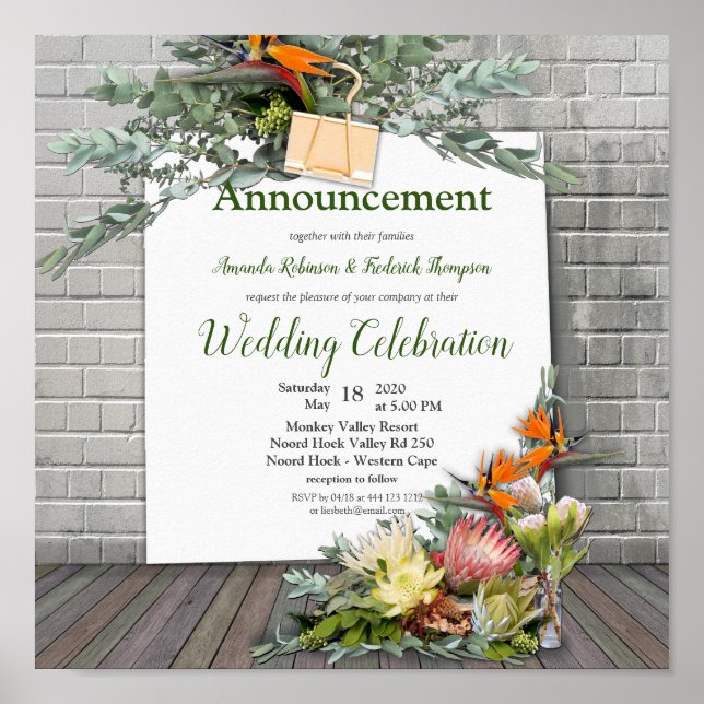 Protea - Strelitzia Flower Announcement Poster (Framsidan)