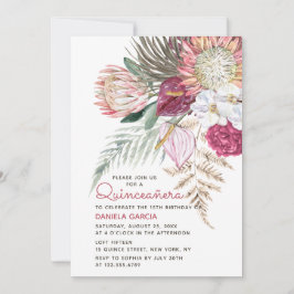 Protea Watercolor Blommigt Bouquet Quinceañera Inbjudningar