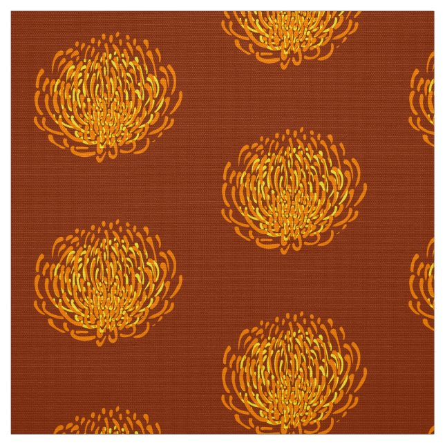 Proteablommatryck: brunt gult, orange tyg (Provkarta)