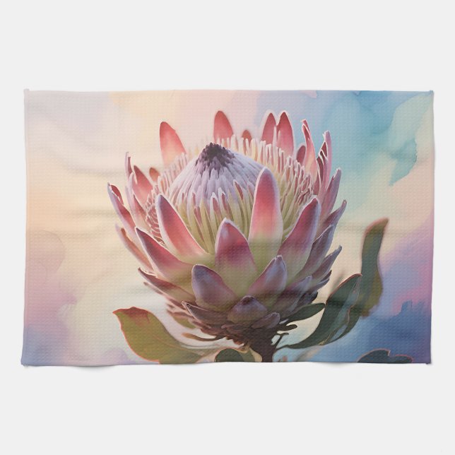 Proteas Blomma Akvarell Dröm Kökshandduk (Horisontell)
