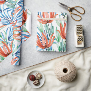 Proteblommor och handflatan löv tropiska mönster presentpapper
