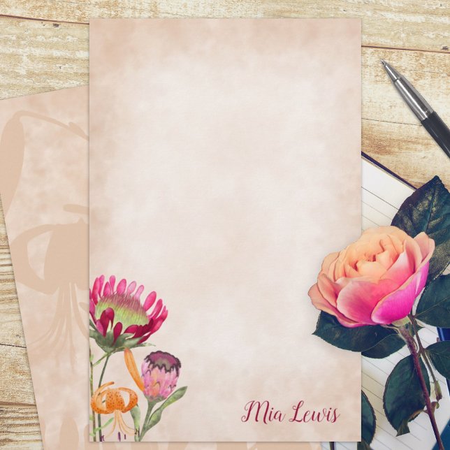Proteblommor Personlig Stationär (king protea flower magenta pink orange budget personalized letter writing stationary paper sheets)