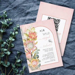Proteblommor QR OSA rosa arch bröllop Invi Inbjudningar
