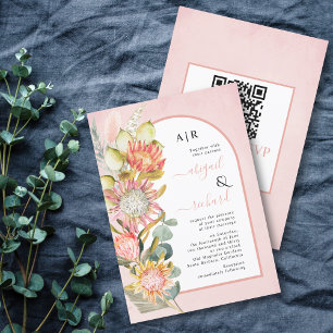 Proteblommor QR OSA rosa arch bröllop Invi Inbjudningar