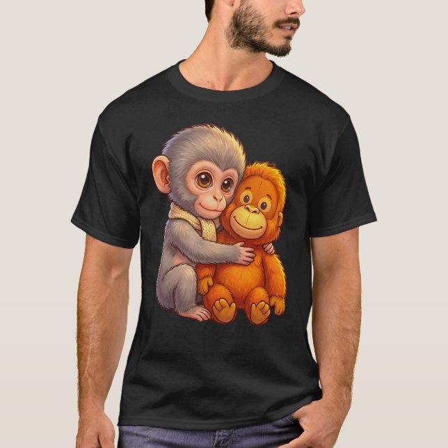 Protect Baby Monkey Punch Baby Macaque Hugging T Shirt (Framsida)