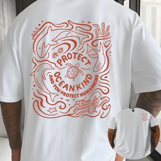 Protect Ocean Kind Eco Awareness Line Art T Shirt (Skapare uppladdad)