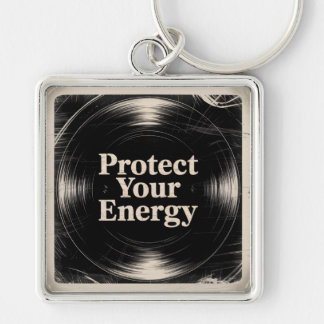 Protect Your Energy Fyrkantig Silverfärgad Nyckelring