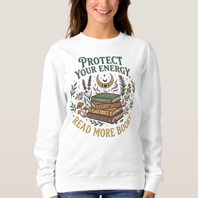 Protect Your Energy Read More Books Botanical T Shirt (Framsida)