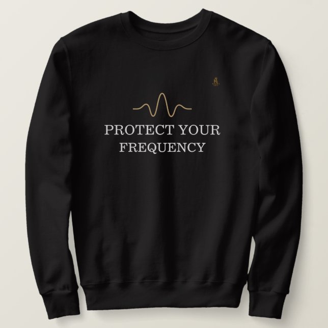 PROTECT YOUR FREQUENCY – Minimal Gold Wave Energy  Lång Ärmad Tröja (Design framsida)