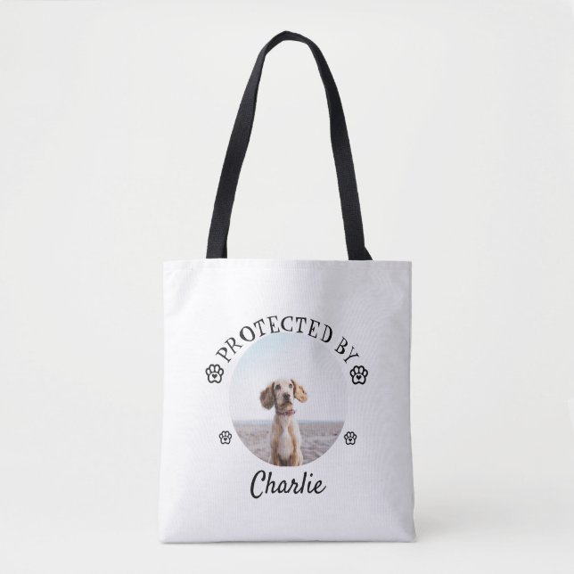 Protected By Dog Photo Paw Print Design Tygkasse (Framsida)