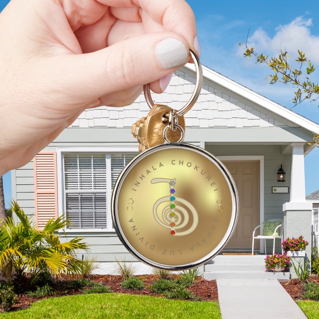 Protege tu hogar con Reiki Rund Silverfärgad Nyckelring (Protege tu hogar con Reiki. Un poderoso llavero para toda la familia y seres queridos.)