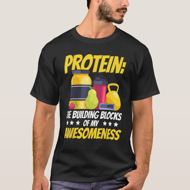 Protein i mina Byggnad-block av min Awesomeness-gy T Shirt (Framsida)