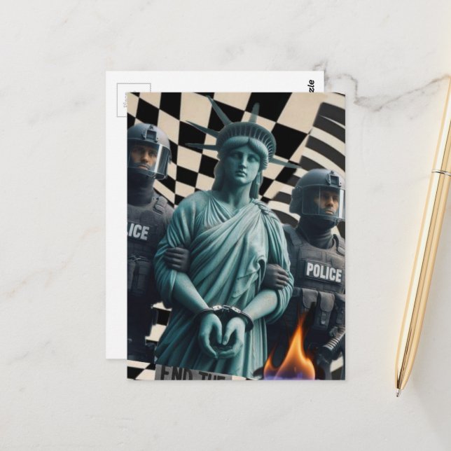 protestdam lady liberty gripen av polis vykort (Fram/Back In Situ)