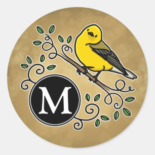 Protonotär protektionist med Gult och Monogram Runt Klistermärke