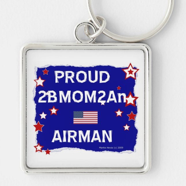 Proud 2B Mamma 2An Airman Fyrkantig Silverfärgad Nyckelring (Framsidan)