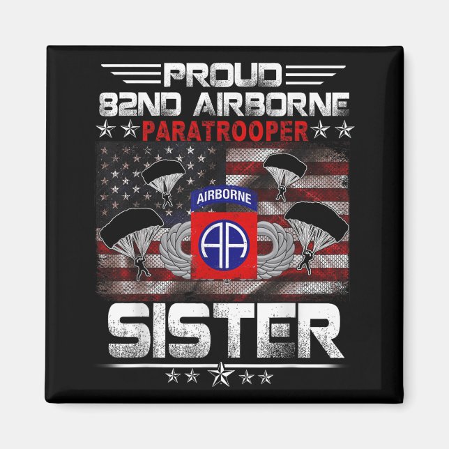 Proud 82:a Airborne Paratrooper Sister US Flagga - Magnet (Framsidan)