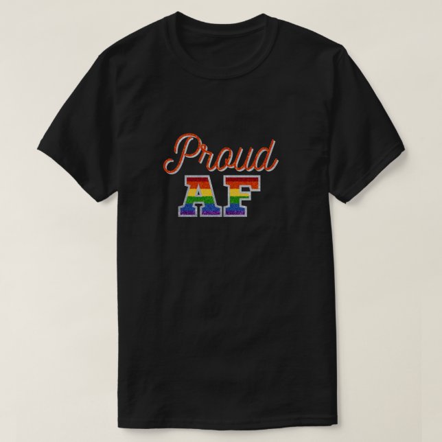 Proud AF Orange Rainbow Glitter T-Shirt (Design framsida)