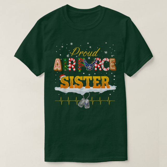 Proud Air Force Sister Santa Hat Christmas Family  T Shirt (Design framsida)