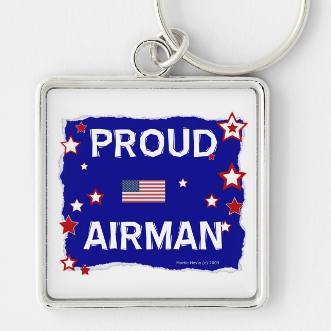 Proud Airman Fyrkantig Silverfärgad Nyckelring (Framsidan)