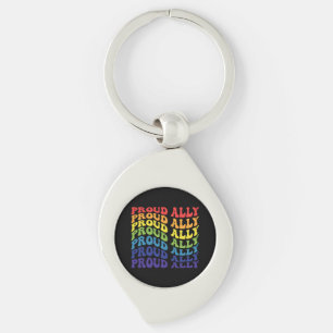 Proud Ally HBT-TQ GAY PRIDE Regnbåge Swirl Silverfärgad Nyckelring