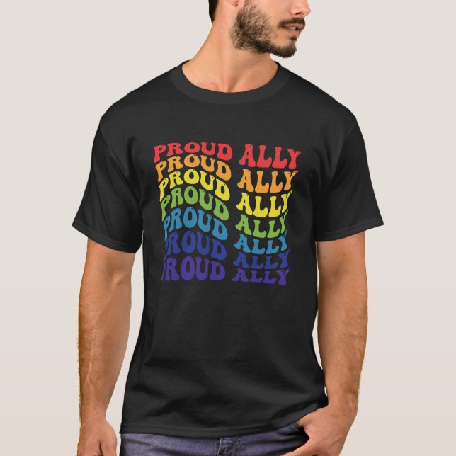 Proud Ally | HBT-TQ | GAY PRIDE | Regnbåge T Shirt (Framsida)