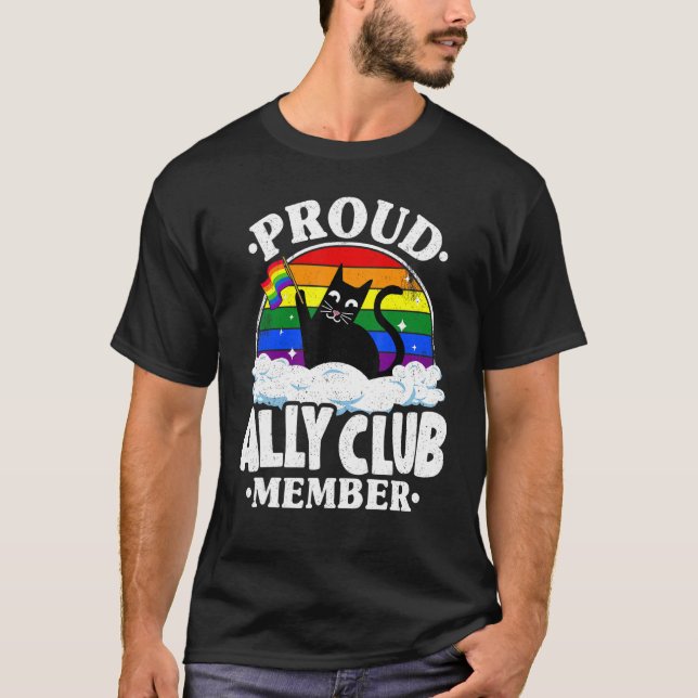 Proud Ally Klubb Member Cat Rainbow Gay pride Lesb T Shirt (Framsida)