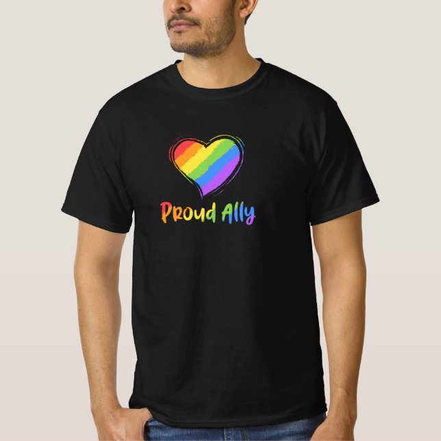 Proud Ally LGBT Rainbow Heart Månad i Gay pride T Shirt (Framsida)