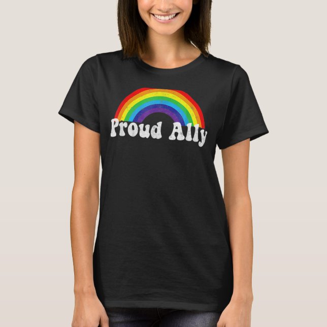 Proud Ally Lgbtq Gay och Lesbisk Pride Rainbow T Shirt (Framsida)
