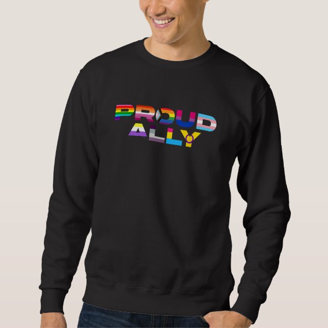 Proud Ally LGBTQ Lesbian Gay Bisexual Trans Pan Qu Lång Ärmad Tröja (Framsida)
