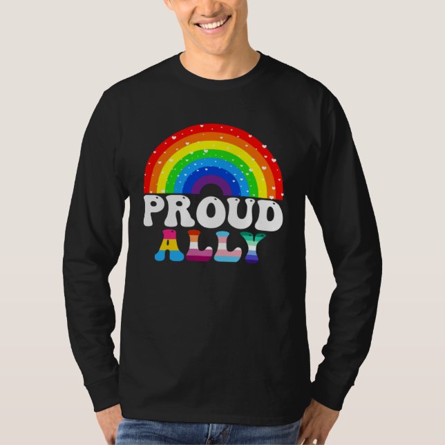 Proud Ally LGBTQ Lesbian Gay Bisexual Trans Rainbo T Shirt (Framsida)