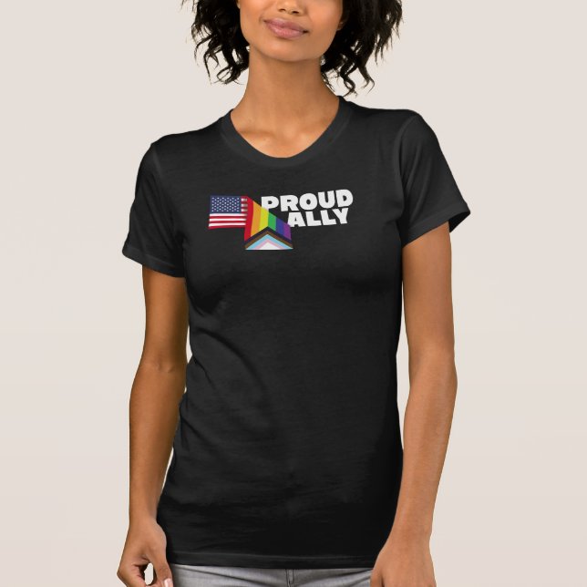 Proud Ally och Proud Patriot USA flagga LGBT Gay L T Shirt (Framsida)